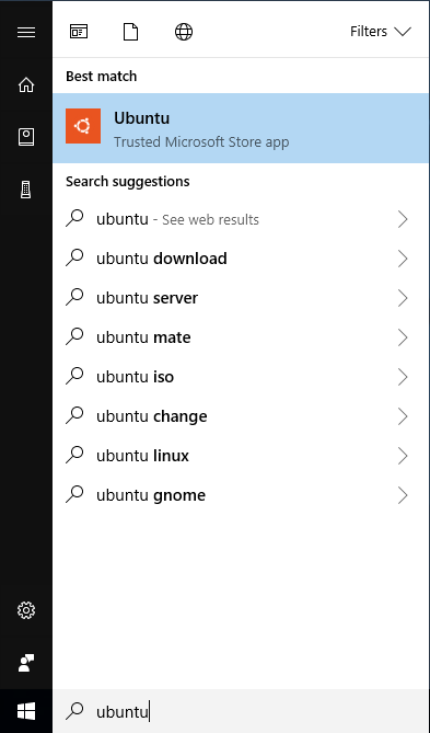 ubuntu shell in windows search bar results