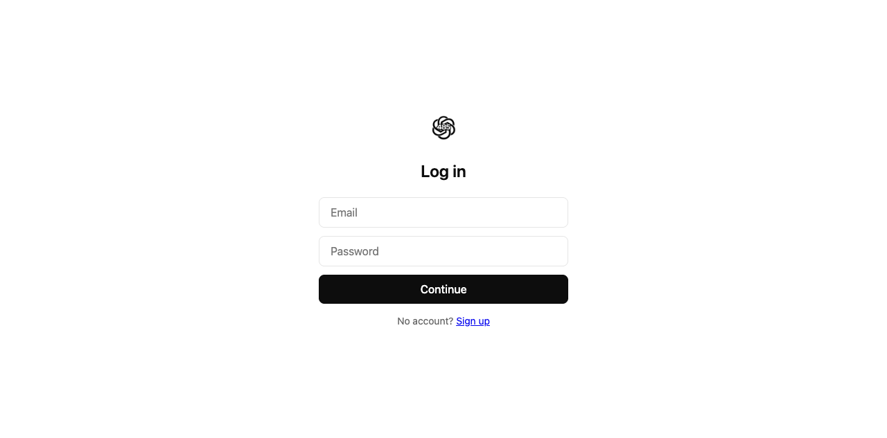Login page with email and password fields