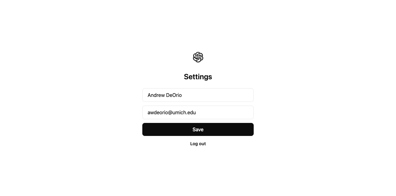 Edit-account page pre-filled with the current full name and email