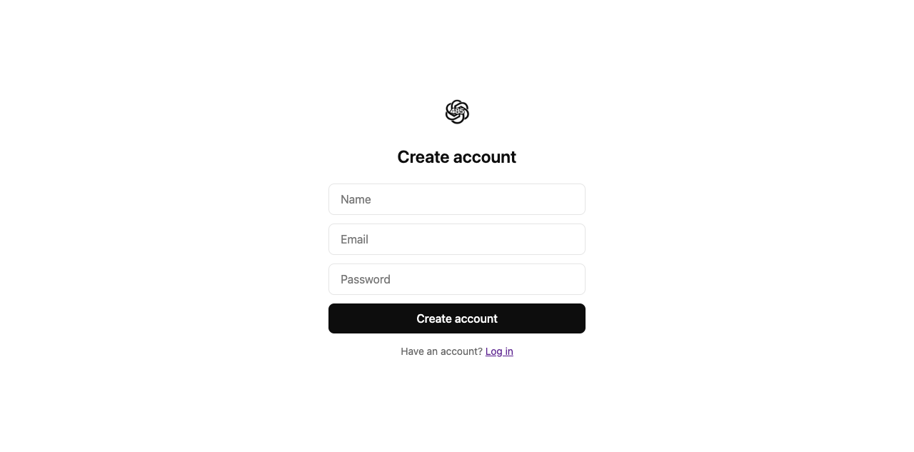 Create-account page with full name, email, and password fields