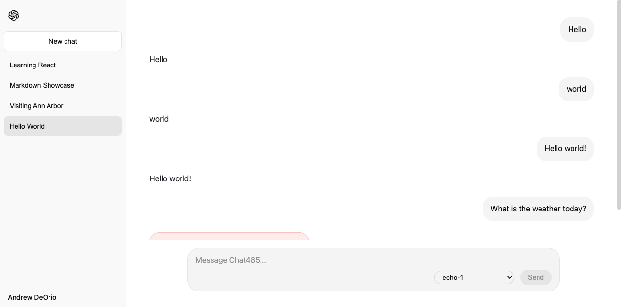 Error bubble shown after a failed chat completions POST