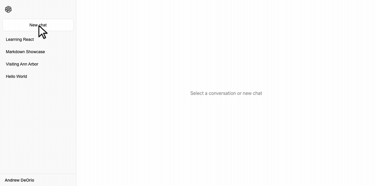 Chat485 hero shot (animated): a logged-in user clicks New chat and asks chat485 how to show a sent message and its reply without reloading the page. The message appears instantly on Send, then the assistant reply lands in place as rendered Markdown with a bold lead-in, a bullet list, and a JSX code block, with claude-sonnet-4-6 selected in the composer's model picker and no page reload